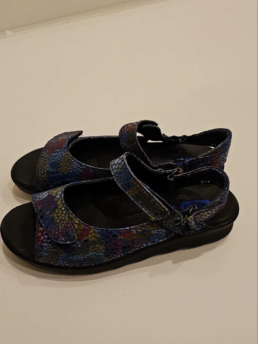 Wolky Jewel Fantasy Pichu Blue Multi-Color Snake-Print Adjustable Strap Sandals - Picture 3 of 9